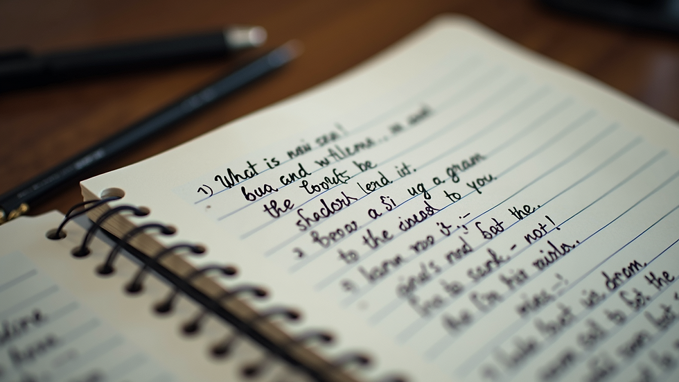 Close-up view of a notebook with handwritten lyrics