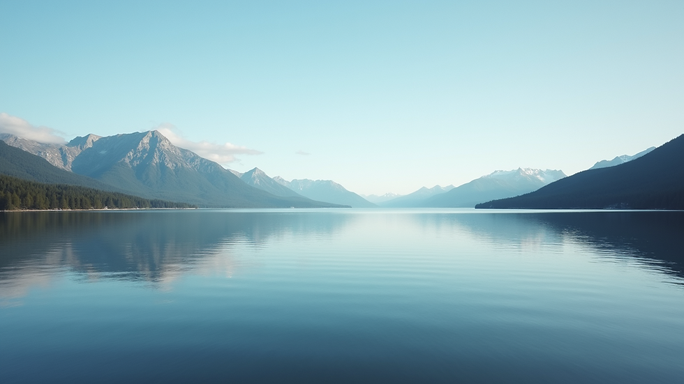 Eye-level view of a calm lake reflecting a clear sky