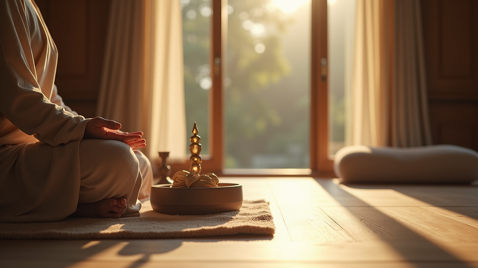 Close-up view of a peaceful meditation room