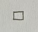 A small hand-drawn black square on a textured white paper background.