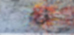 Abstract painting with vibrant splashes of red, yellow, and blue on a gray background. A heart shape emerges in the center. "gordon" text.