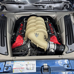Maserati engine bay with trident logo