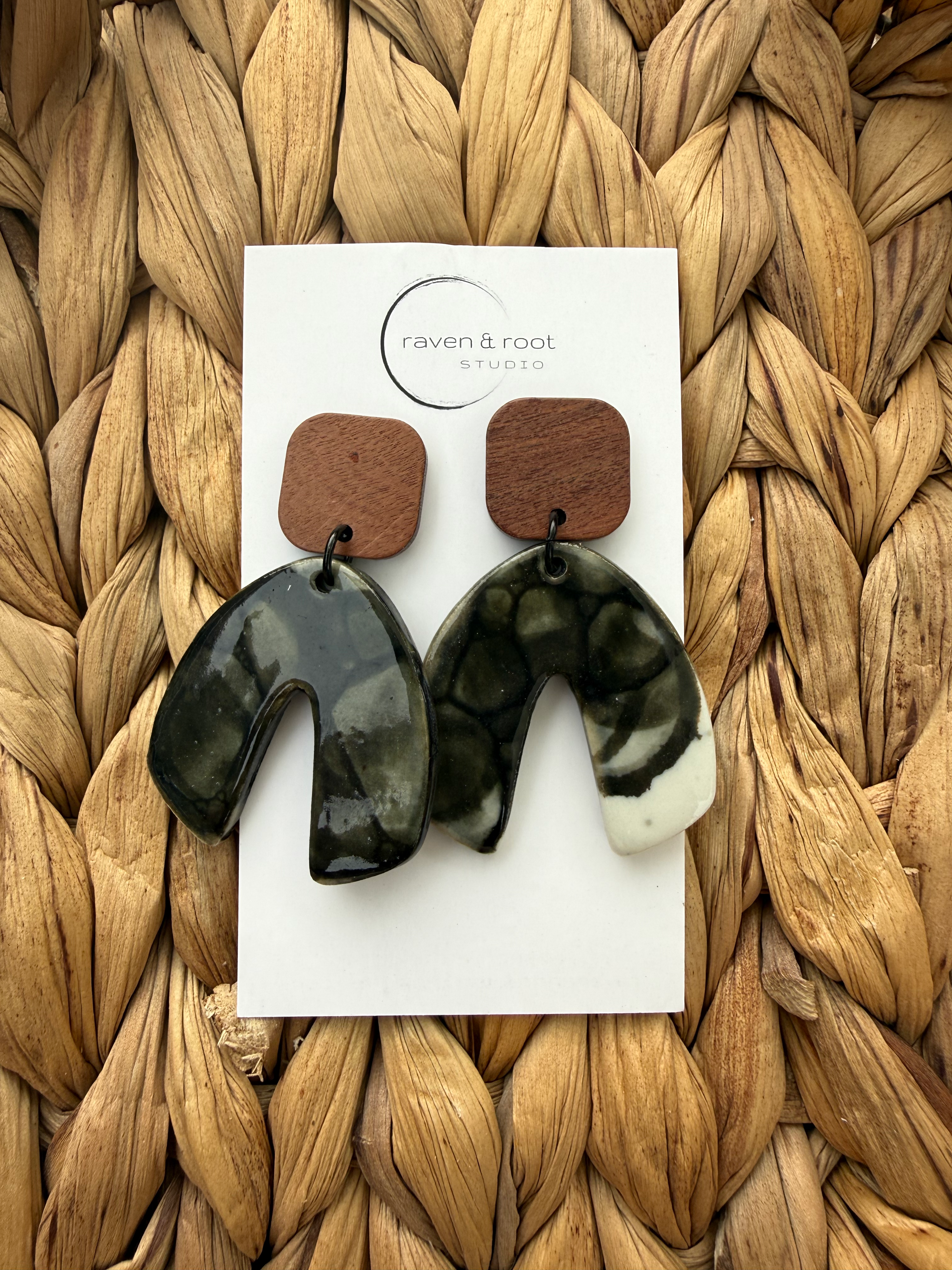Black Bubble Glaze Porcelain Earrings