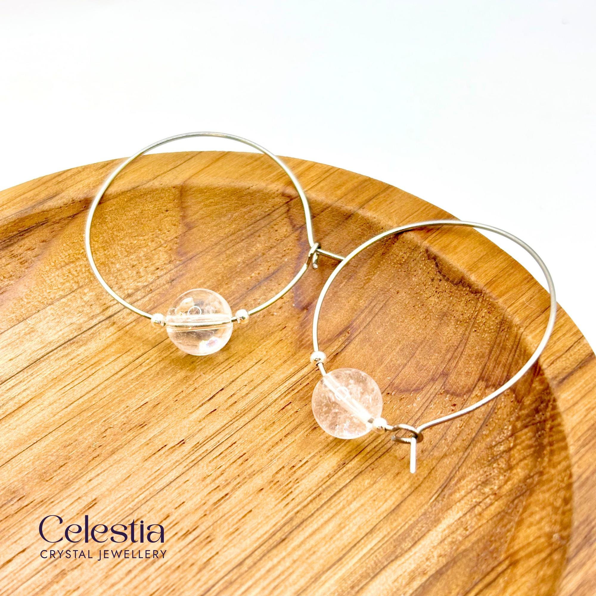Clear Quartz Hoop Earrings | Natural Gemstone & Sterling Silver Jewellery