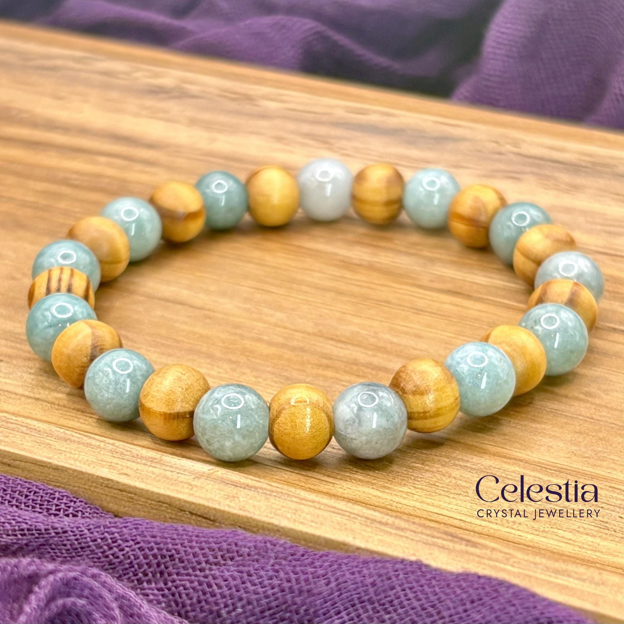 Jade & Pinewood Beaded Bracelet | Natural Gemstone Crystal Stacking Jewellery