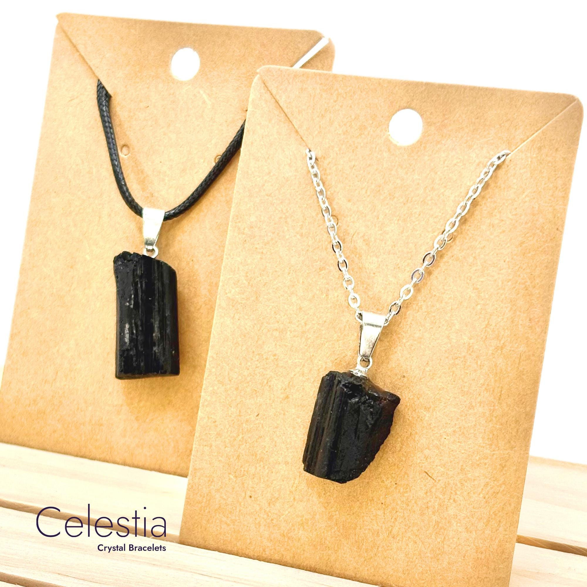 Raw Black Tourmaline Necklace | Stainless Steel Gemstone Crystal Pendant Jewellery