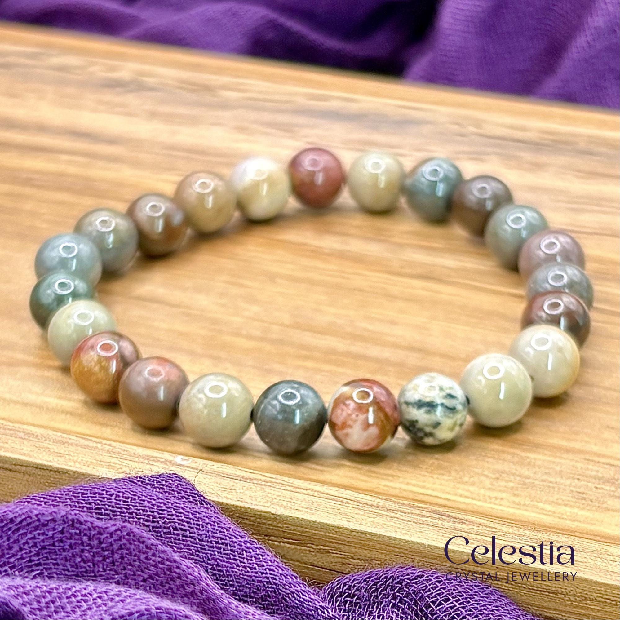Ocean Jasper Beaded Bracelet | Natural Gemstone Crystal Stacking Jewellery