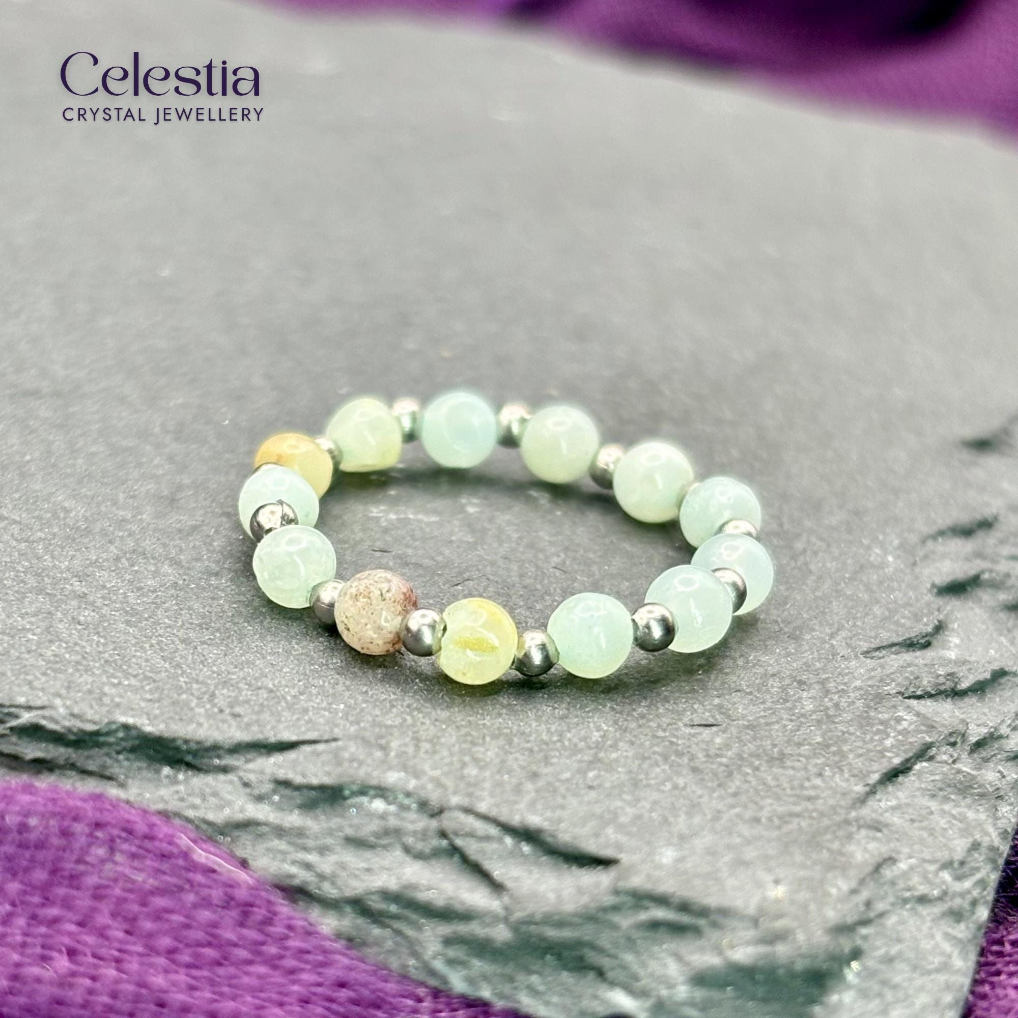Amazonite Beaded Ring | Natural Gemstone Crystal Jewellery