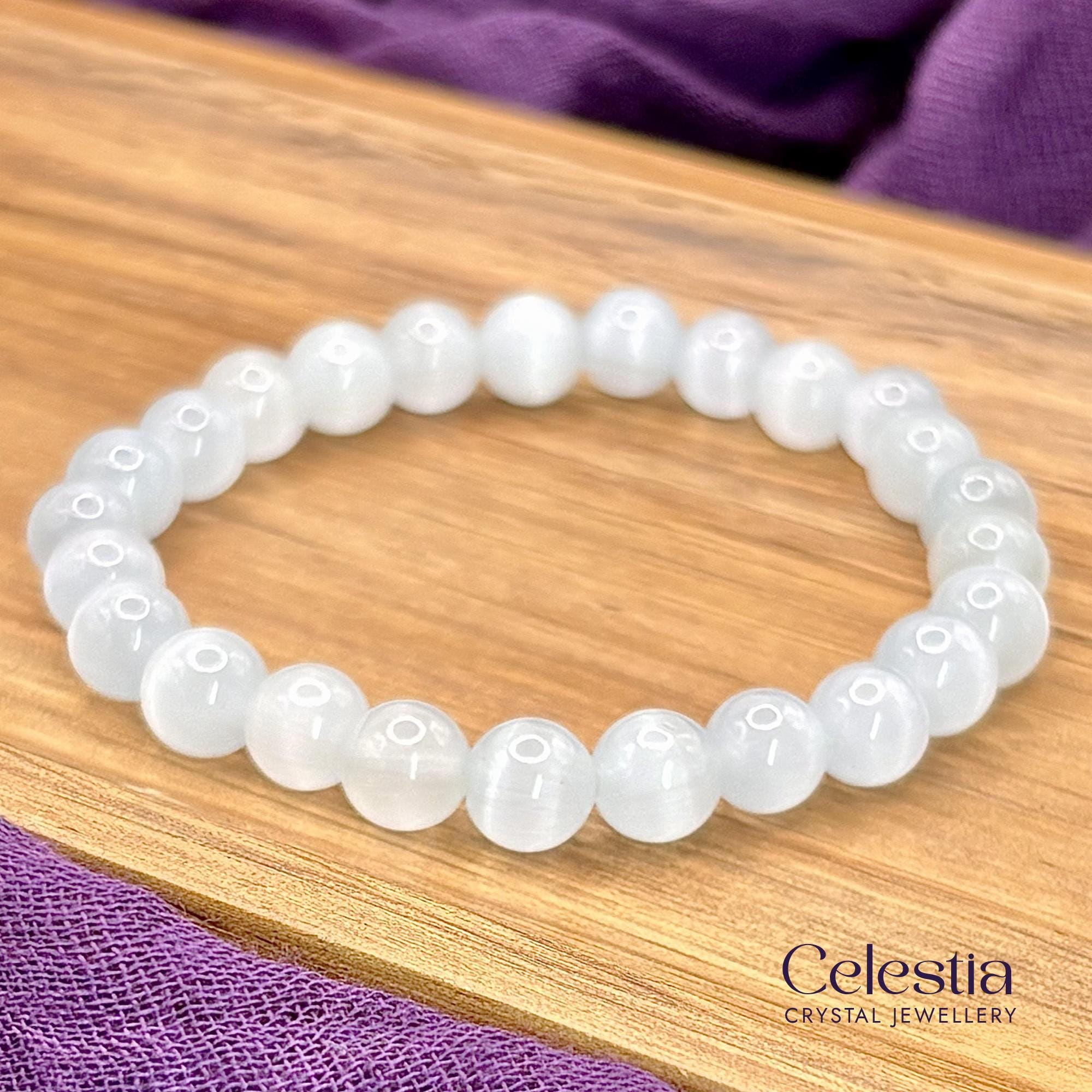 Selenite Beaded Bracelet | Natural Gemstone Crystal Stacking Jewellery