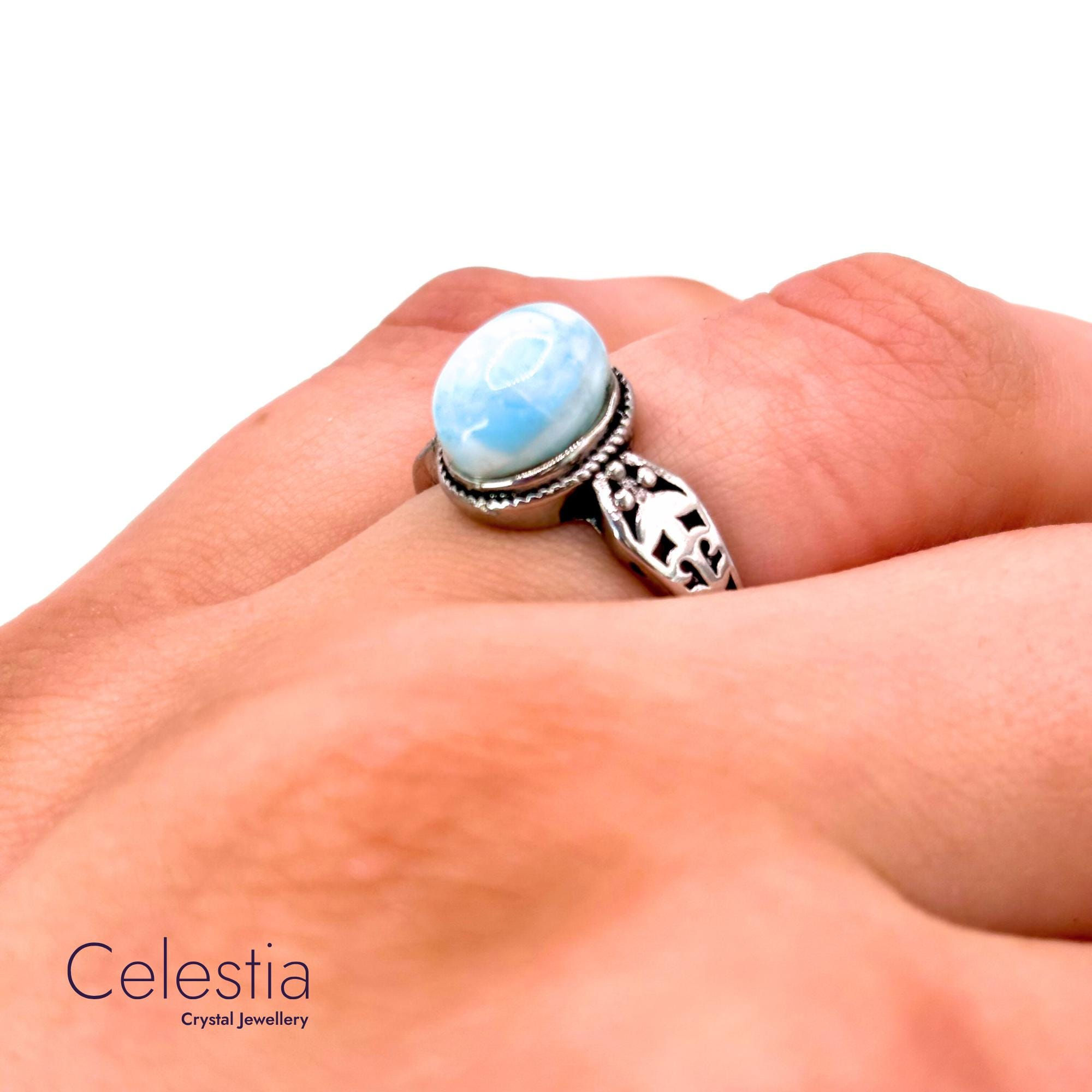 Larimar Ring | Adjustable Natural Gemstone Crystal Jewellery