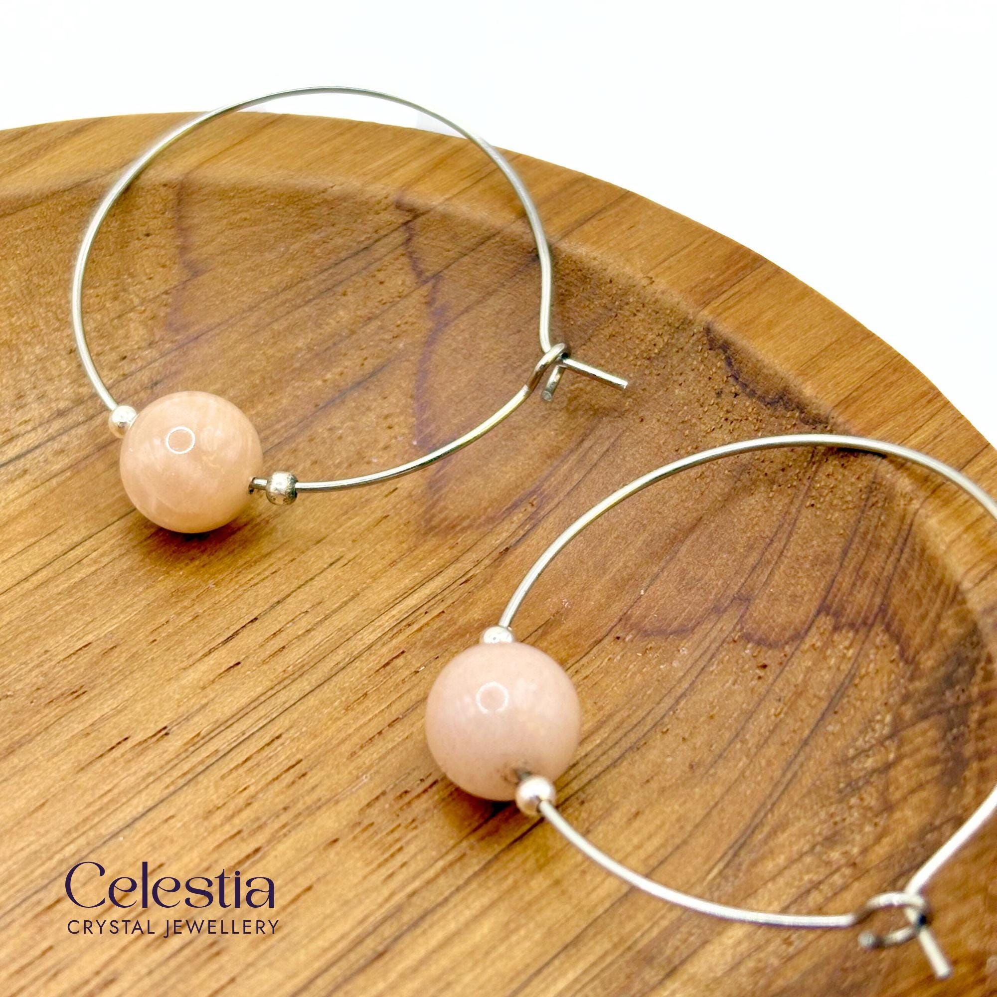 Moonstone Hoop Earrings | Natural Gemstone Crystal & Sterling Silver Jewellery