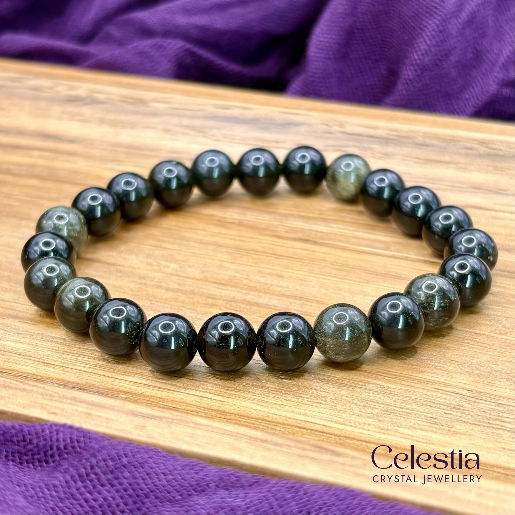 Gold Sheen Obsidian Beaded Bracelet | Natural Gemstone Crystal Stacking Jewellery
