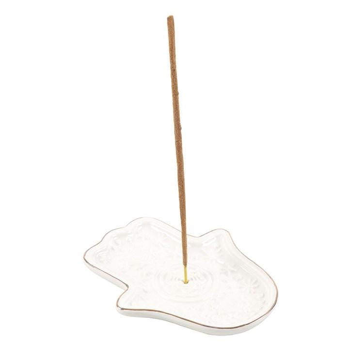 White Hand of Hamsa Incense Holder Trinket Dish & Incense Bundle | Spiritual Ash Catcher