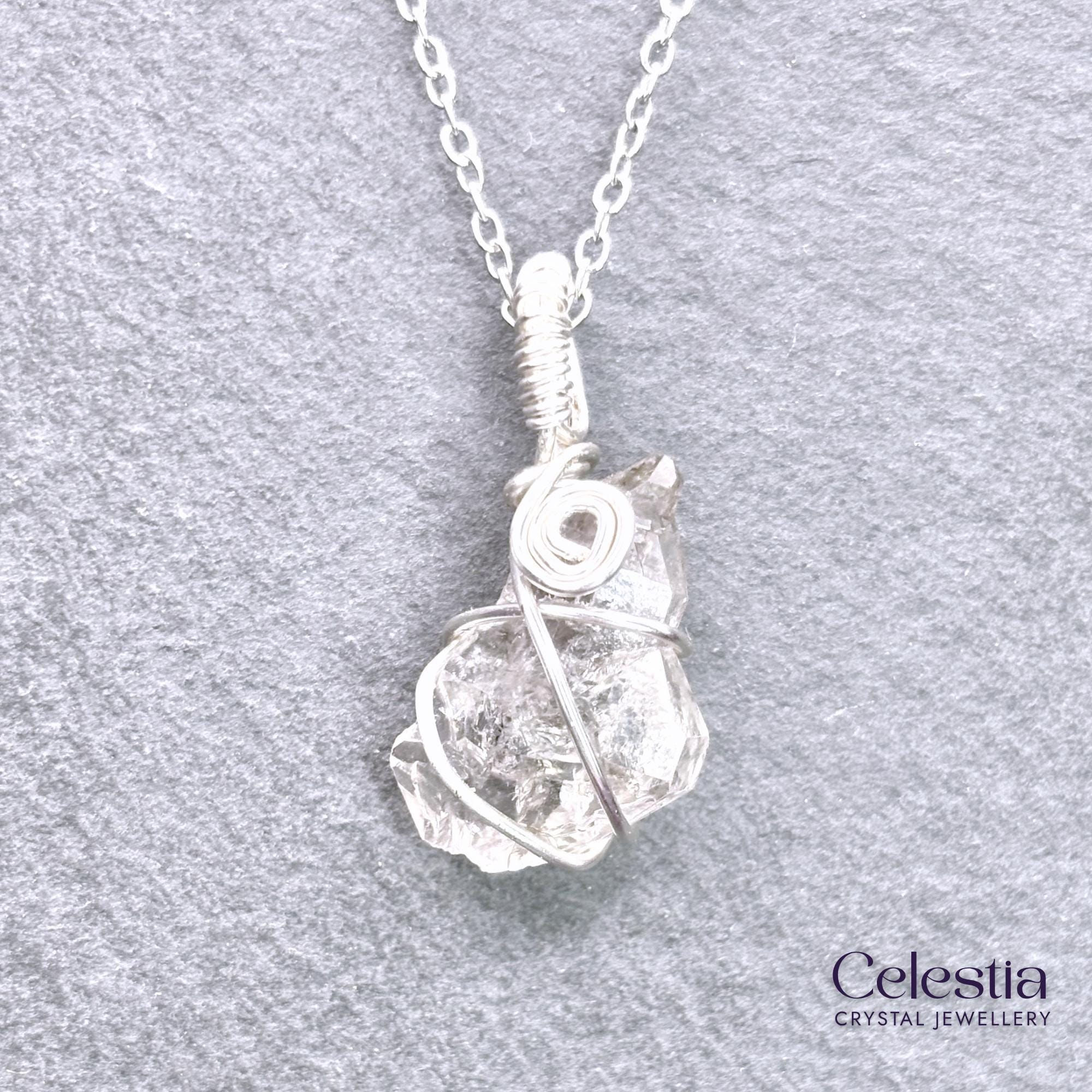 Herkimer Diamond Silver Necklace | Natural Gemstone Crystal Pendant Jewellery