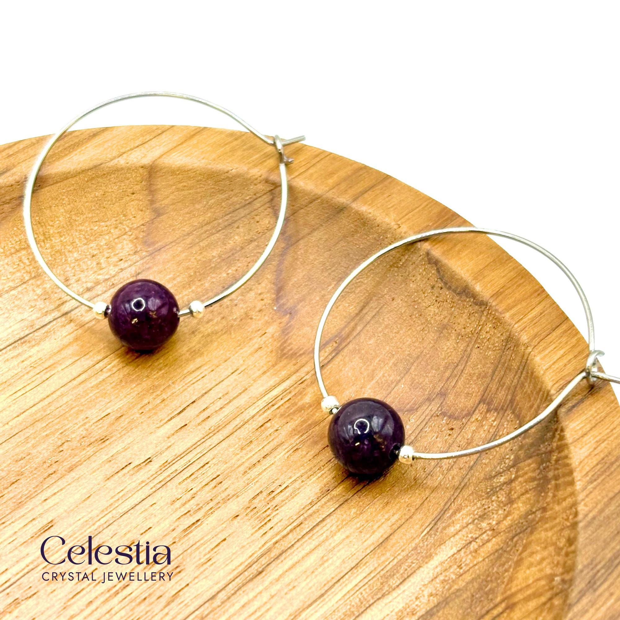 Garnet Hoop Earrings | Natural Gemstone & Sterling Silver Jewellery