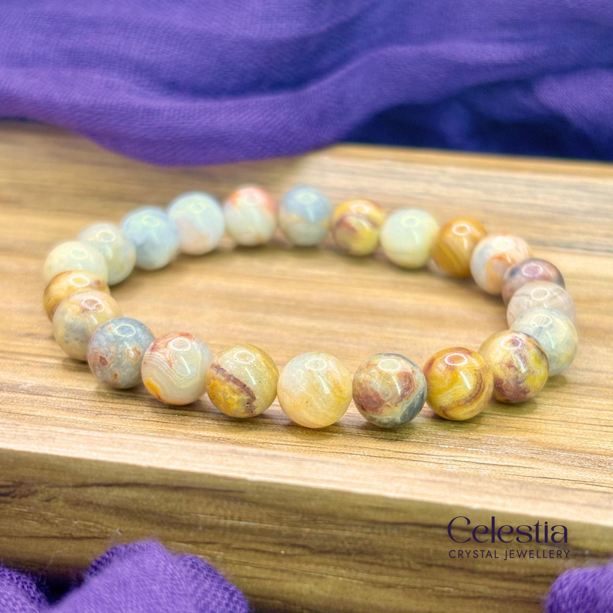 Crazy Lace Agate Beaded Bracelet | Natural Gemstone Crystal Stacking Jewellery