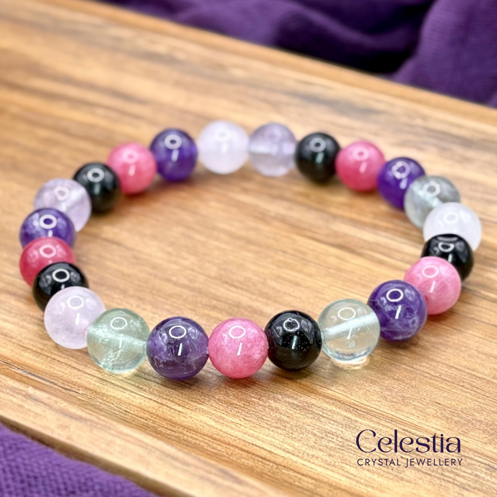 Empathic Strength & Protection Beaded Bracelet | Natural Gemstone Crystal Stacking Jewellery