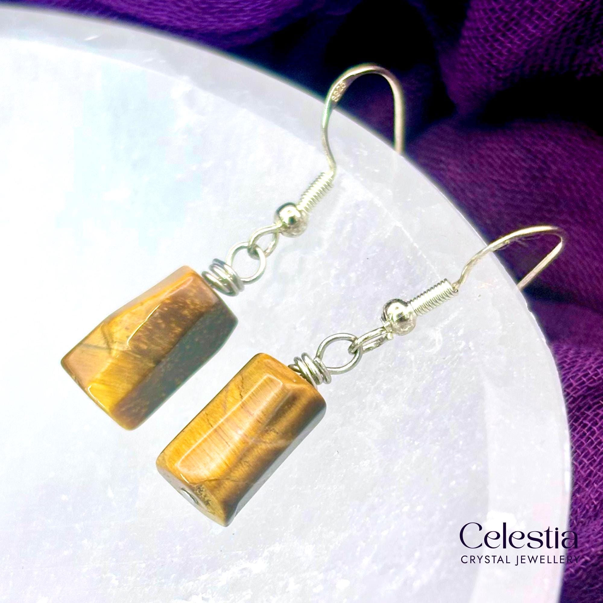 Tiger's Eye Earrings | Natural Gemstone Crystal & Sterling Silver Jewellery