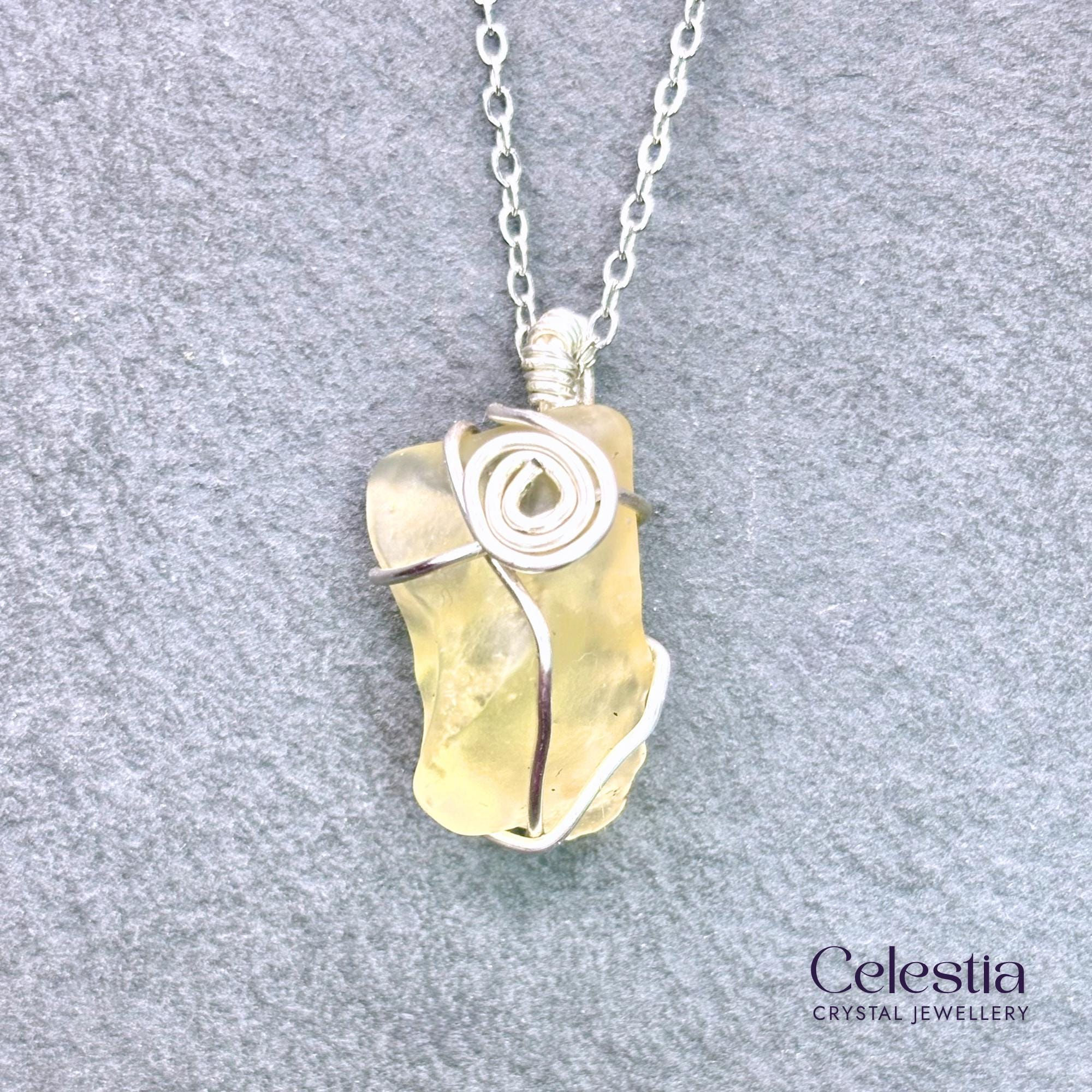 Libyan Desert Glass Silver Necklace | Natural Gemstone Crystal Pendant Jewellery