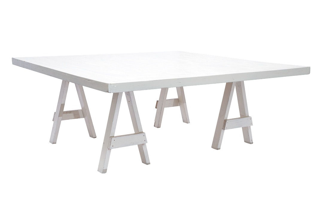 MESA BANQUETE MADERA VETA BLANCA CUADRADA