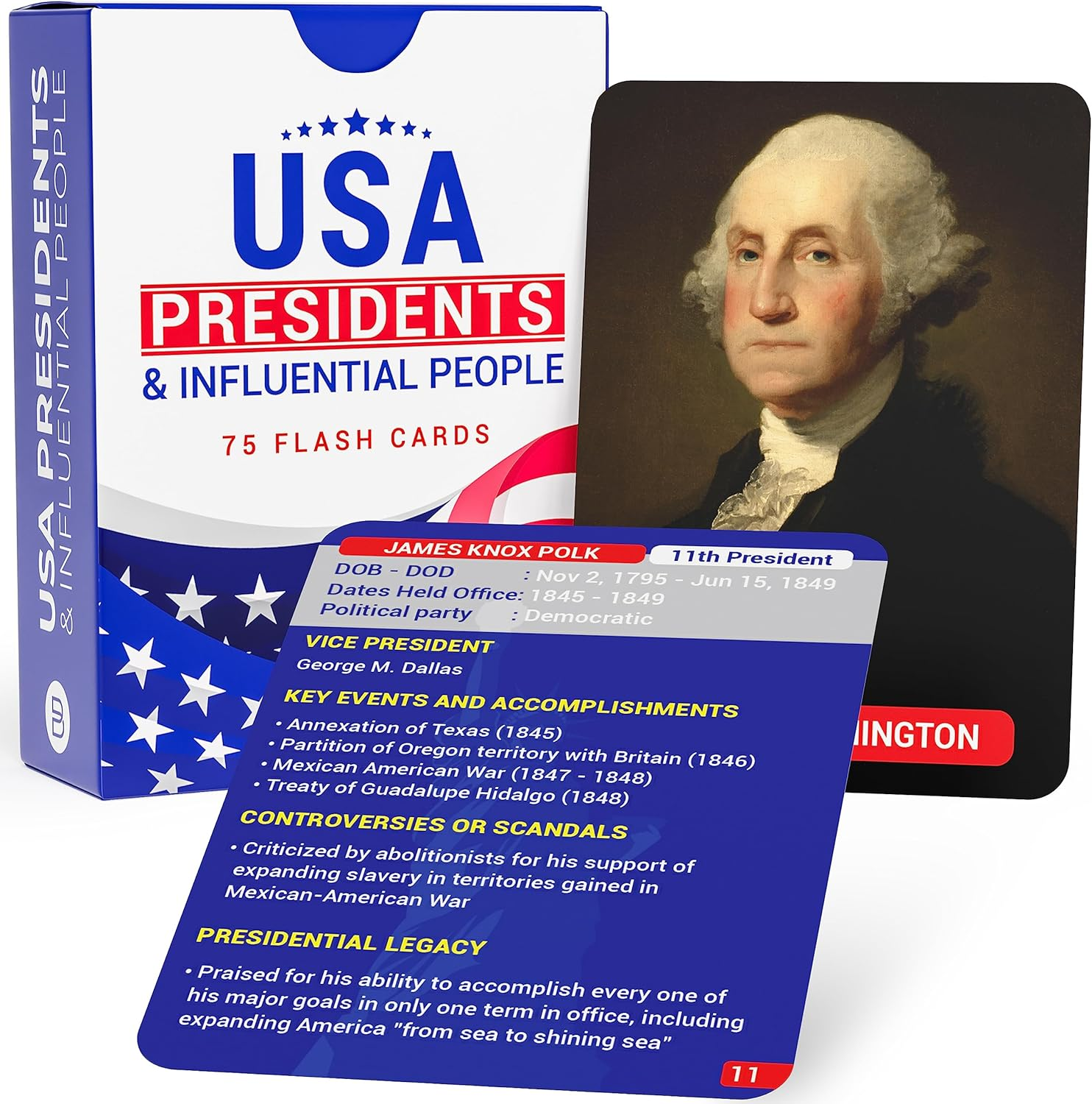 United States History Flash Cards – 75 US American Presidents & Influential Peop