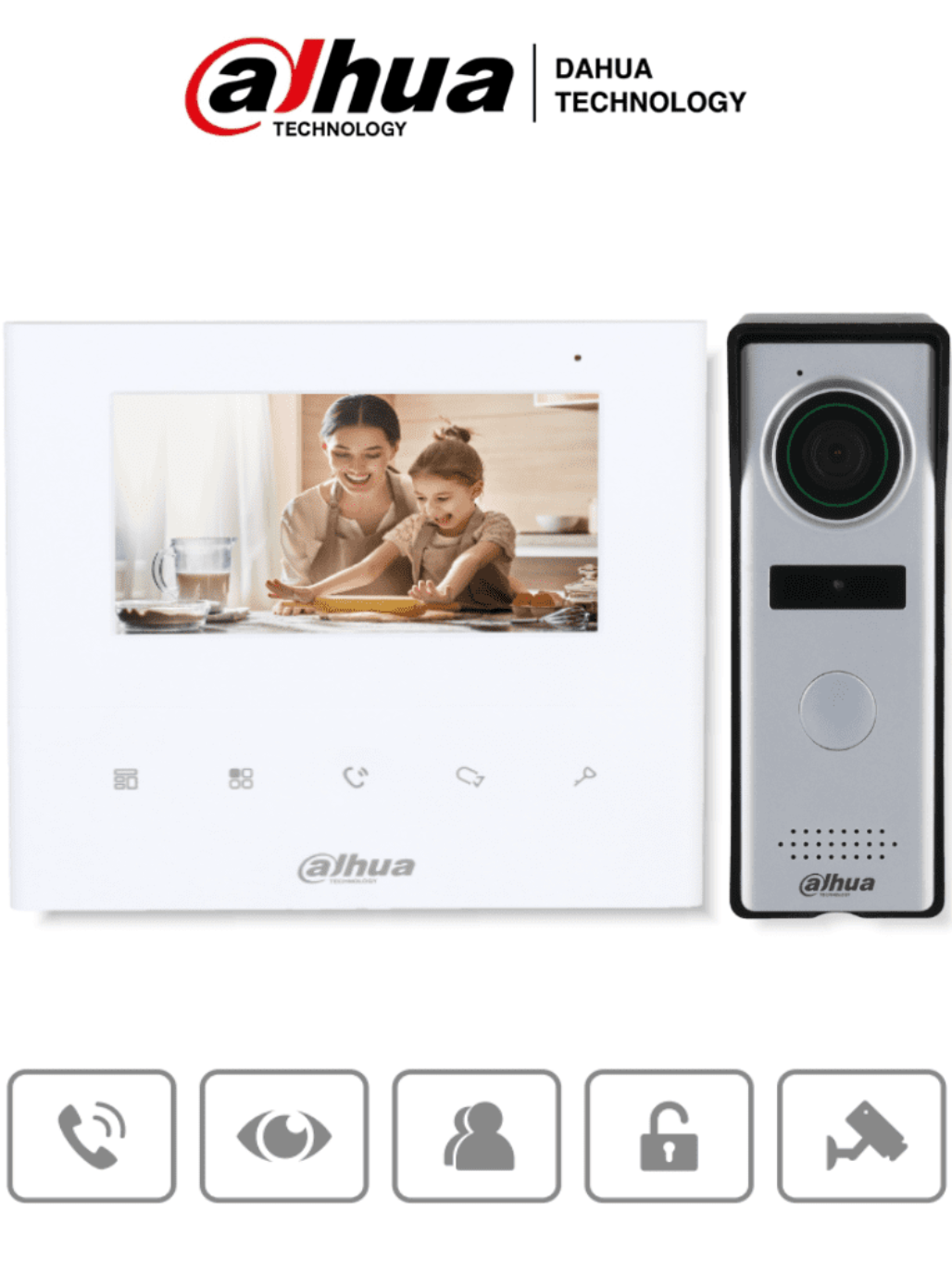 DAHUA - Kit de videoportero analógico con monitor de 4.3" y botones táctiles