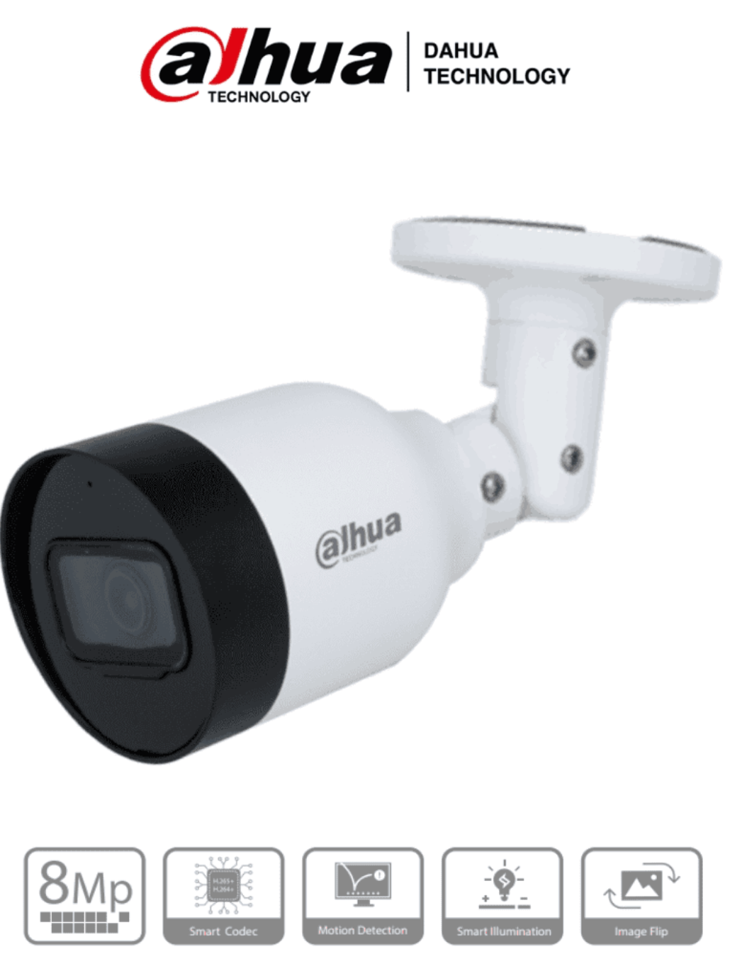 DAHUA - Metalica IR 30 mts - Exterior IP67 - 105° visión - 8 Mpx - Micrófono