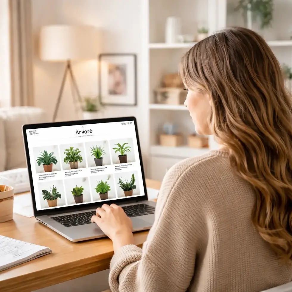 Mujer comprando plantas de interior en línea