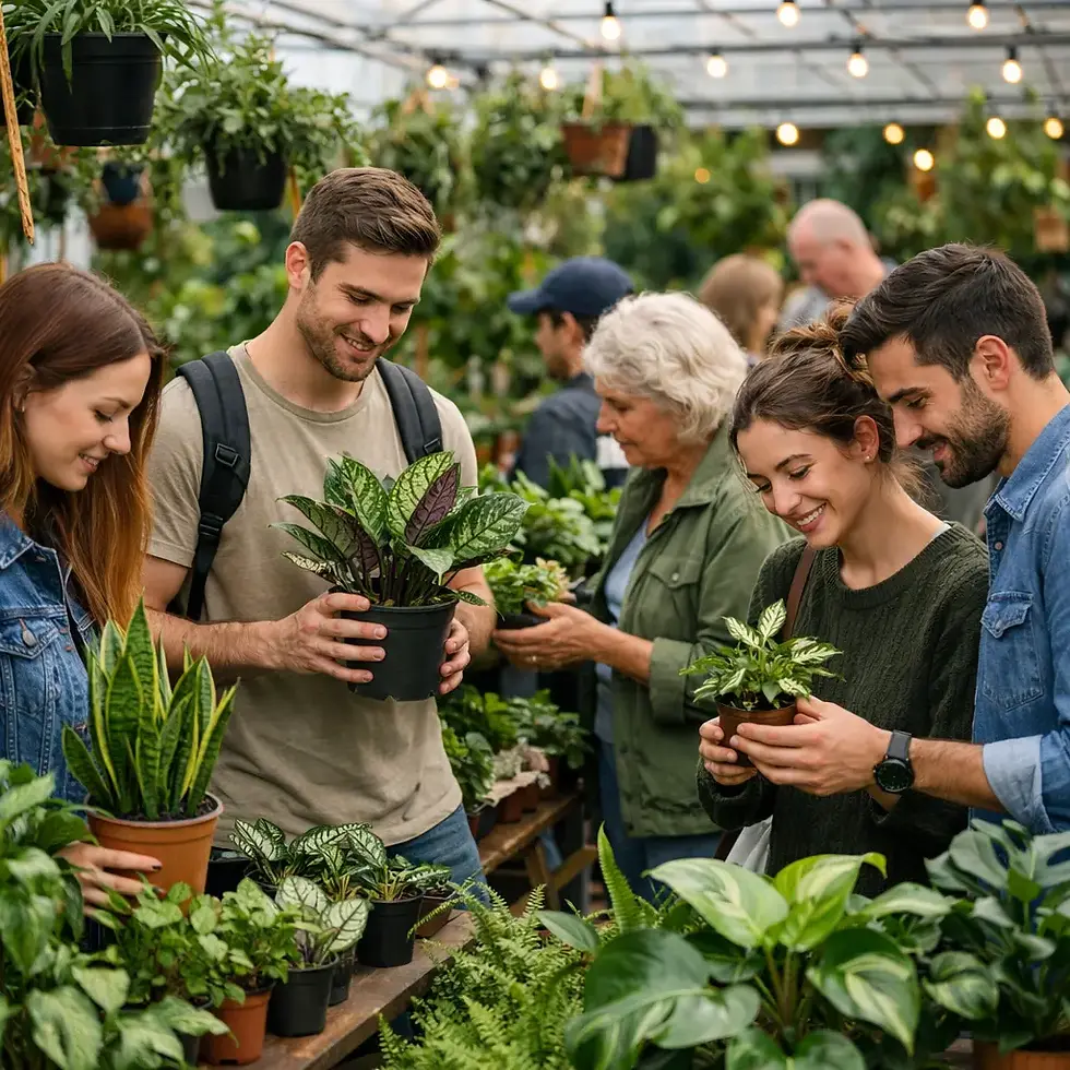 Personas comprando plantas de interior.