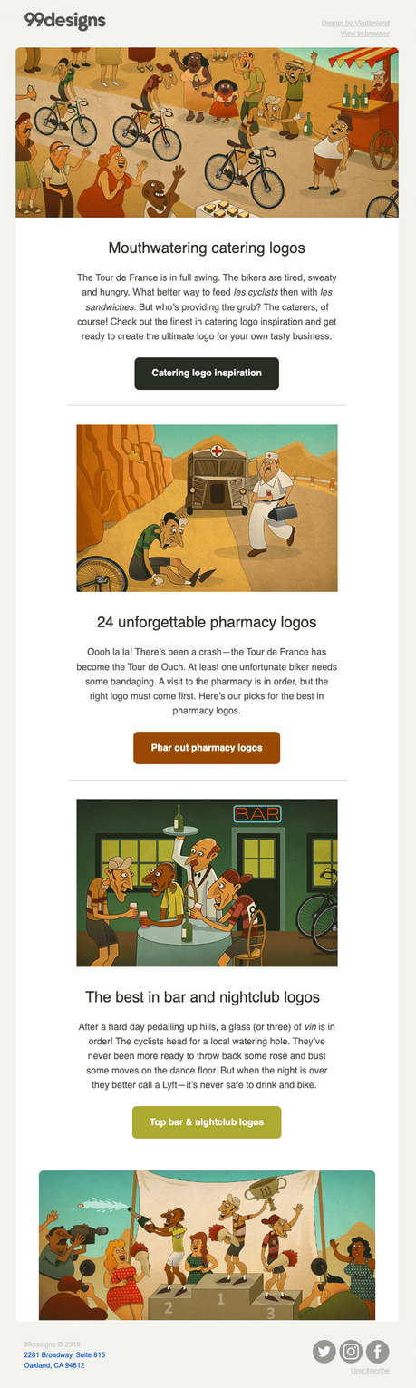 Tour de France themed email newsletter for 99designs