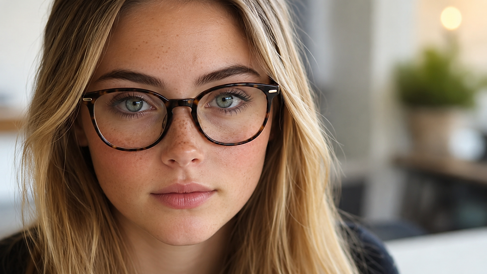 A teen girl with glasses