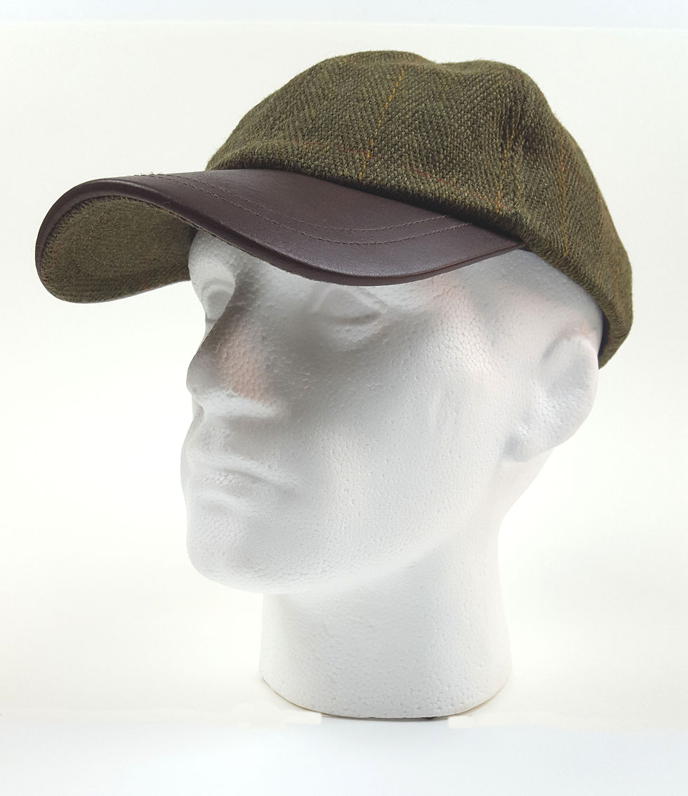 Thumbnail: Leather & Dark Tweed Baseball Cap, Dupont Teflon Caoating.