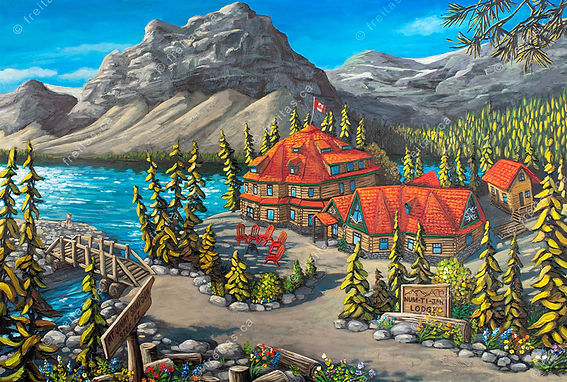 num-ti-jah, lodge, miguel freitas, artwork, commission, banff, mountain resort, alberta, nature, spa, hotel