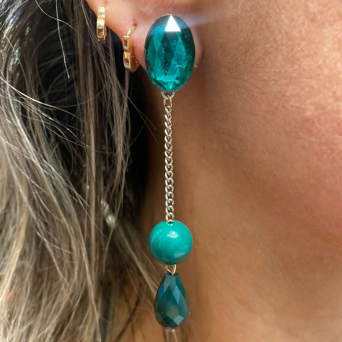 Brinco pêndulo turquesa 