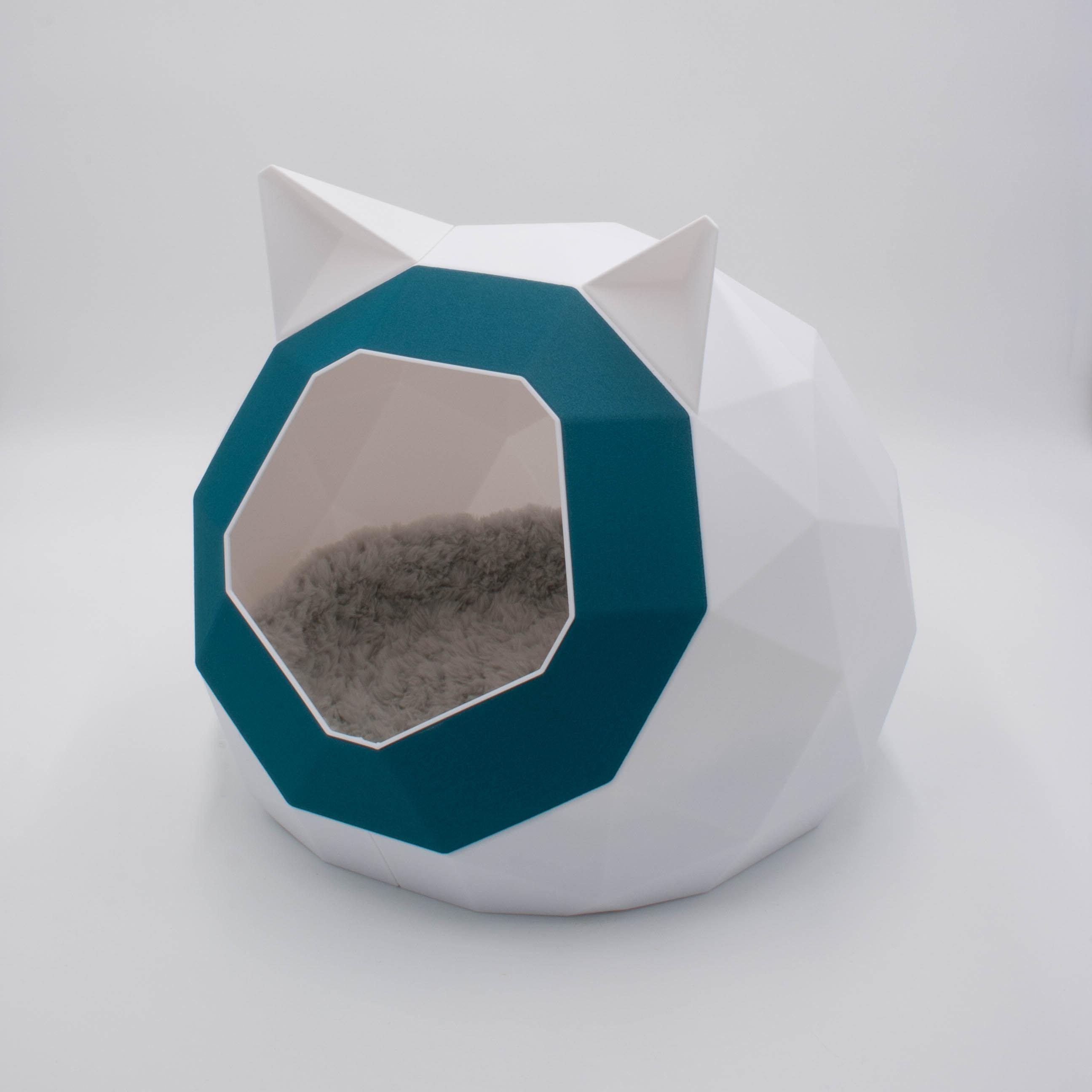 Maison de chat Low Poly Blanc /Bleu Canard