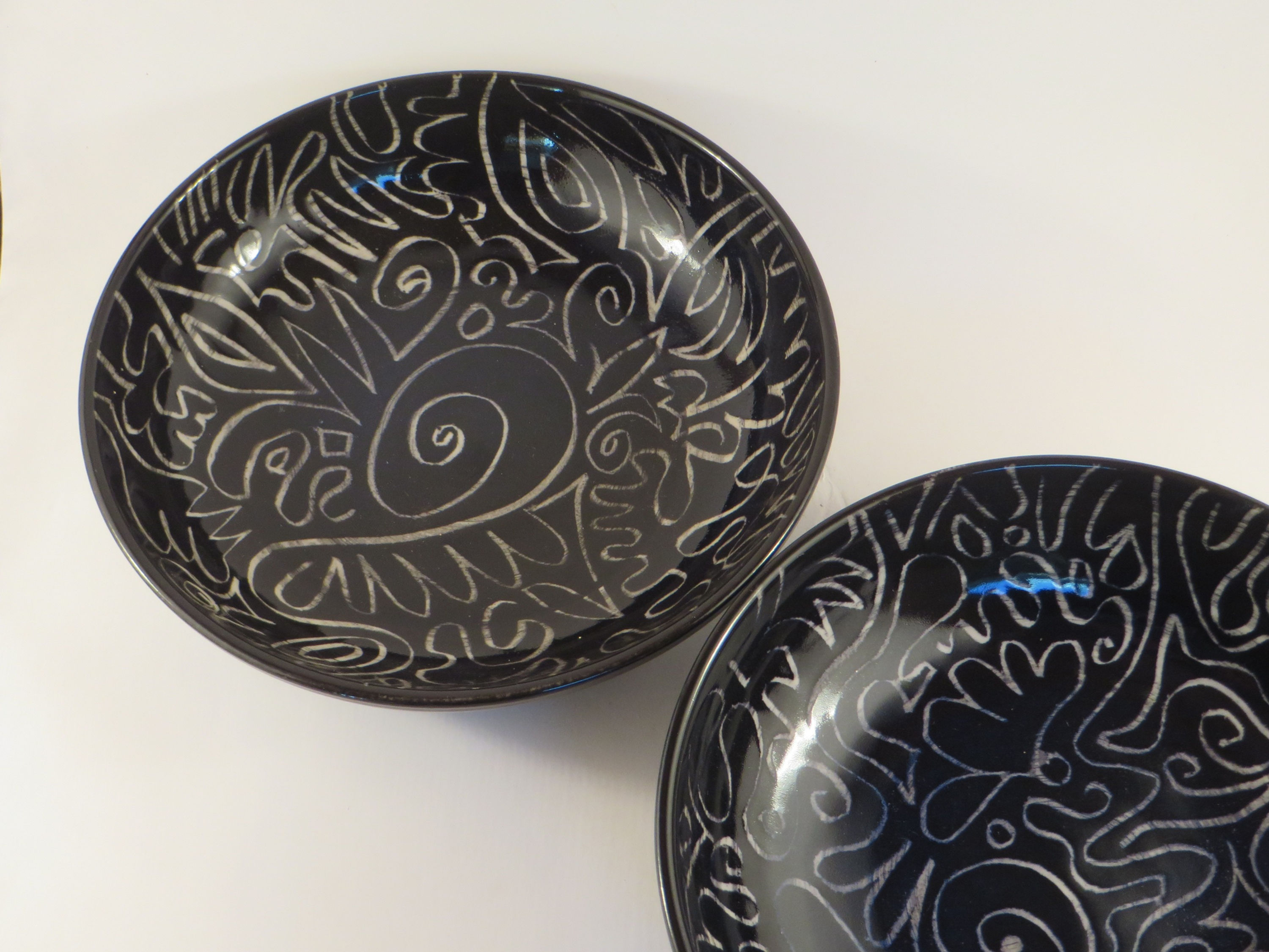 Pair of scrafitto pasta bowls