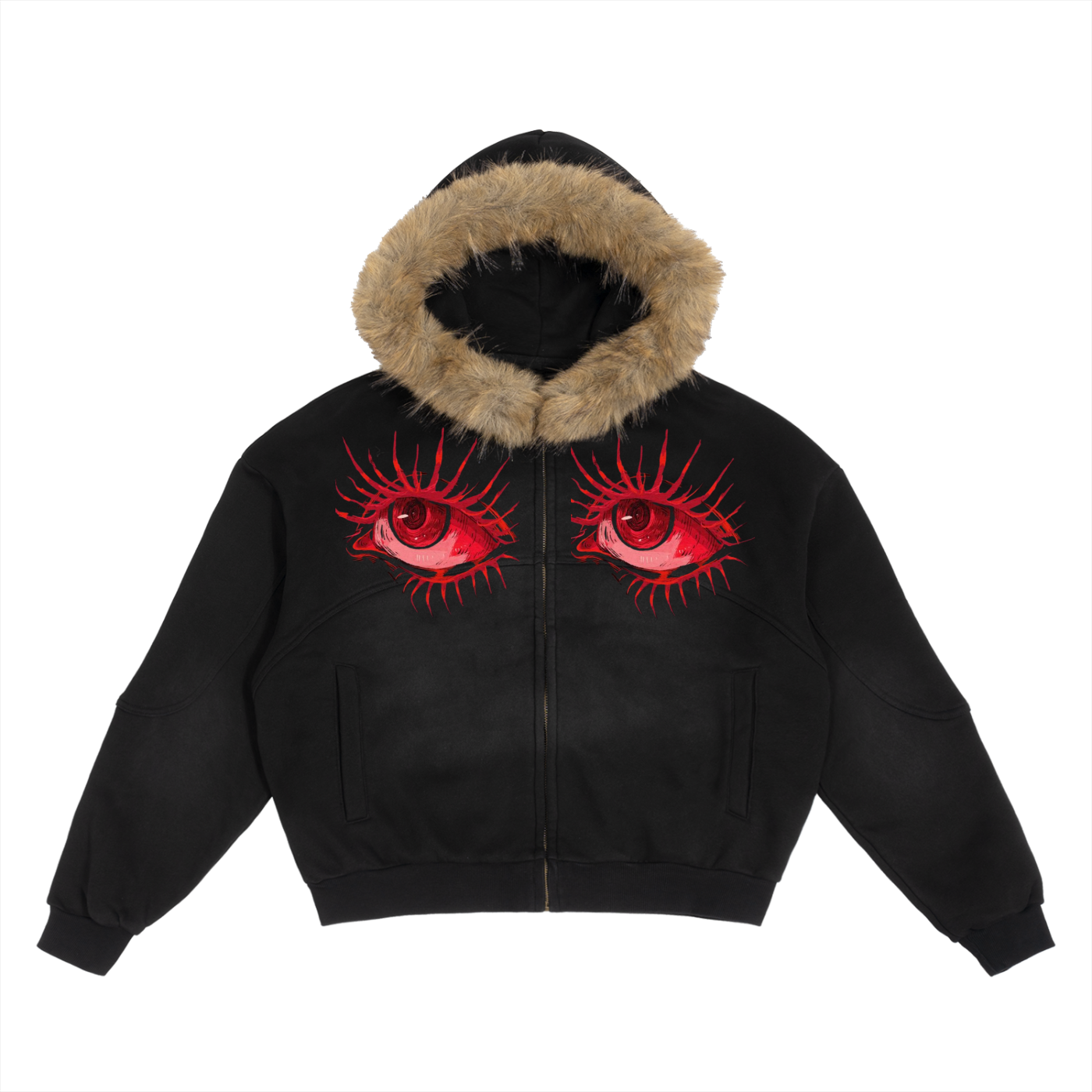 Sun Fade Boxy Detachable Fur Hoodie