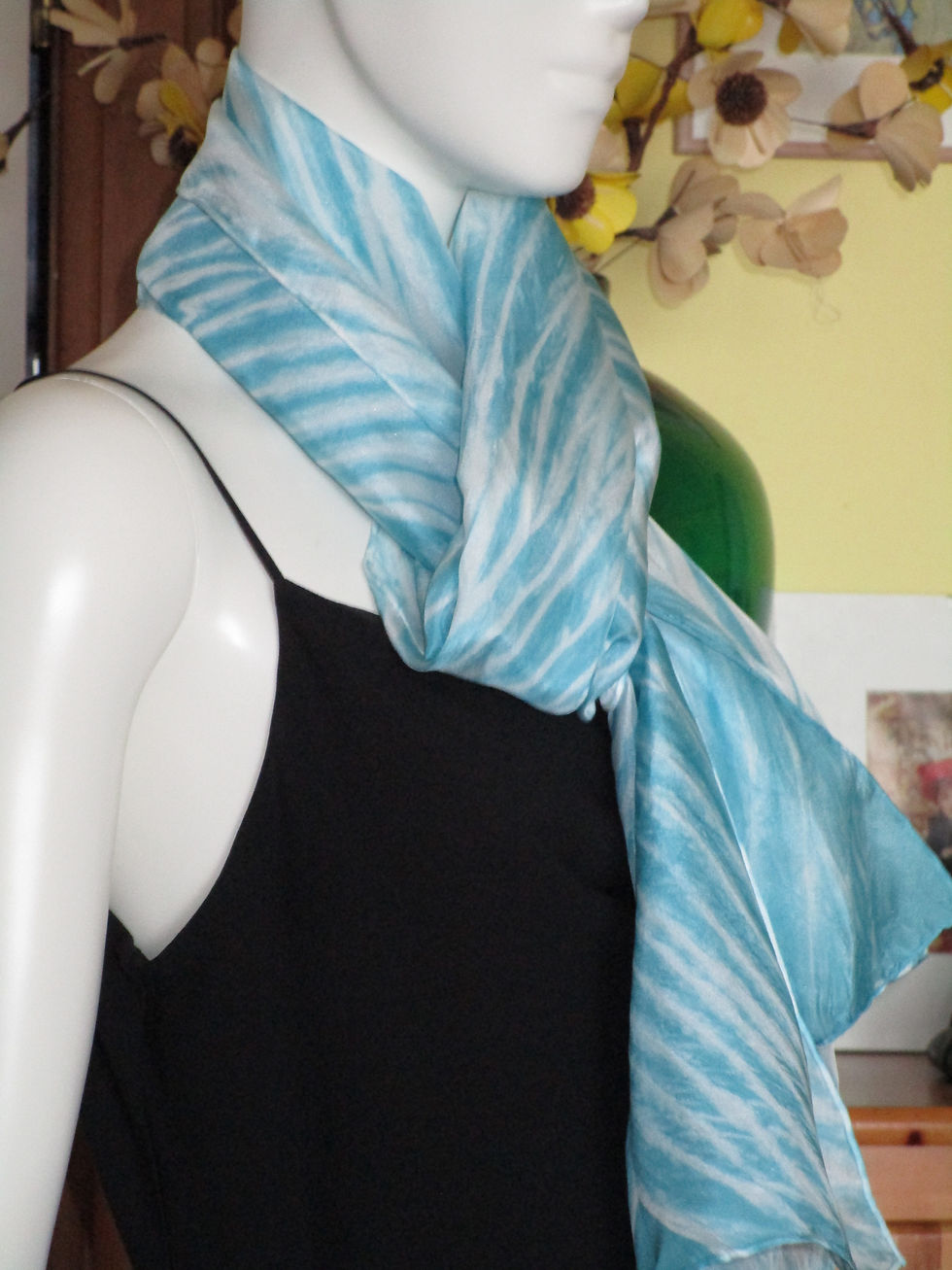 Thumbnail: SK Silk Crepe De Chine Teal Shibori Scarf 70"