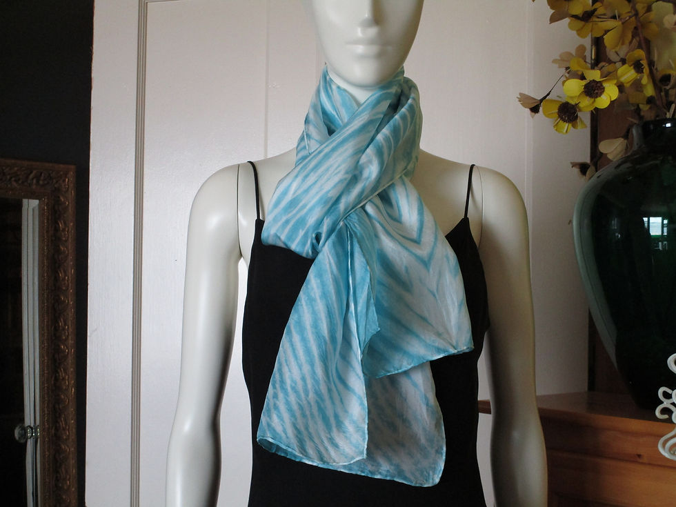 Thumbnail: SK Silk Crepe De Chine Teal Shibori Scarf 70"