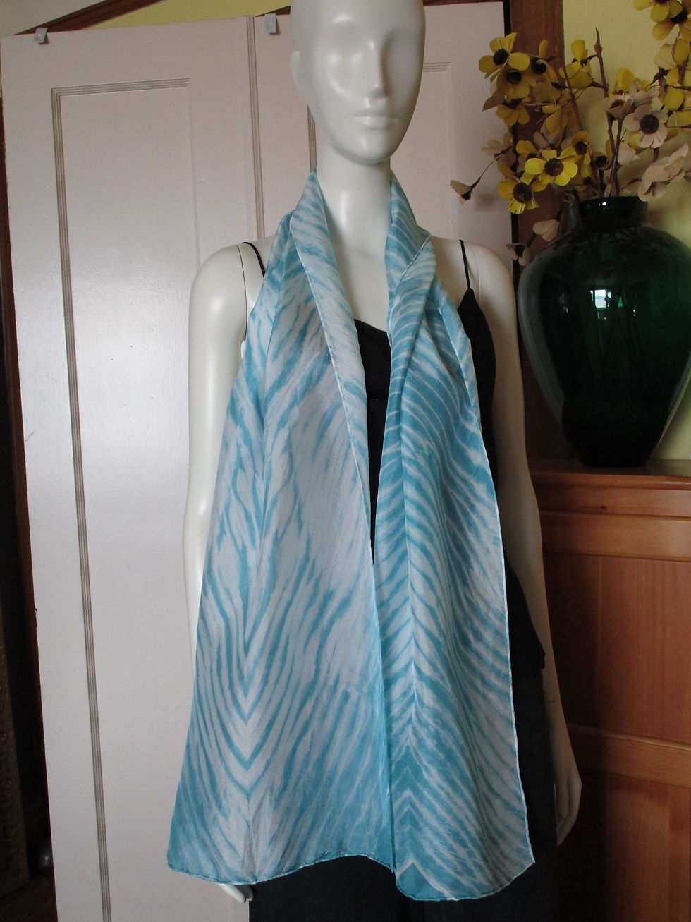Thumbnail: SK Silk Crepe De Chine Teal Shibori Scarf 70"