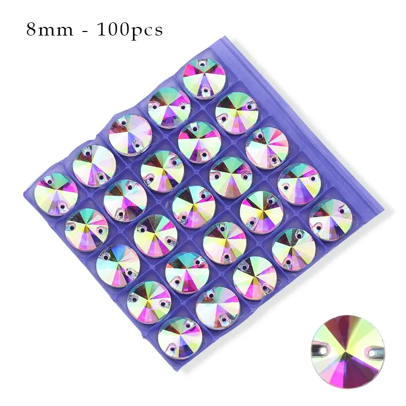 Thumbnail: Glass Sew On Crystal AB Flat Back Rhinestones in a Variety of Styles