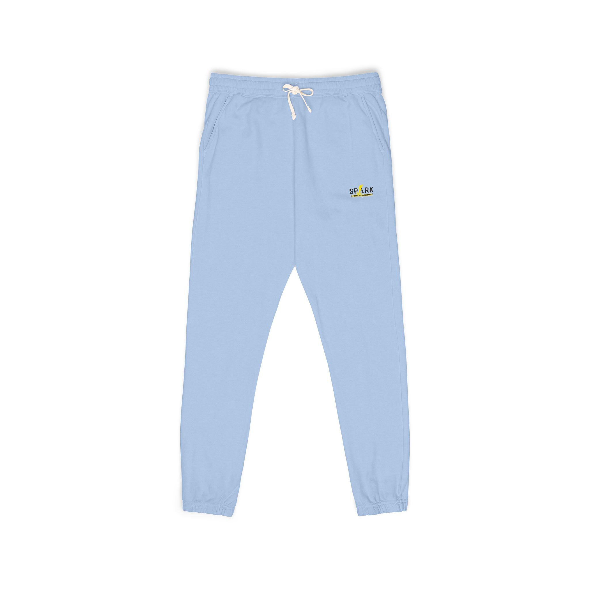 Embroidered Mini Bee Sweatpants — Light Blue Fleece Joggers