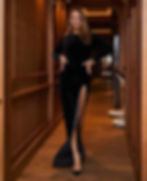 Black Velvet Long Sleeve Crystal Embellished Side Split Maxi Dress Special Occasion Dress Formal Evening Dress