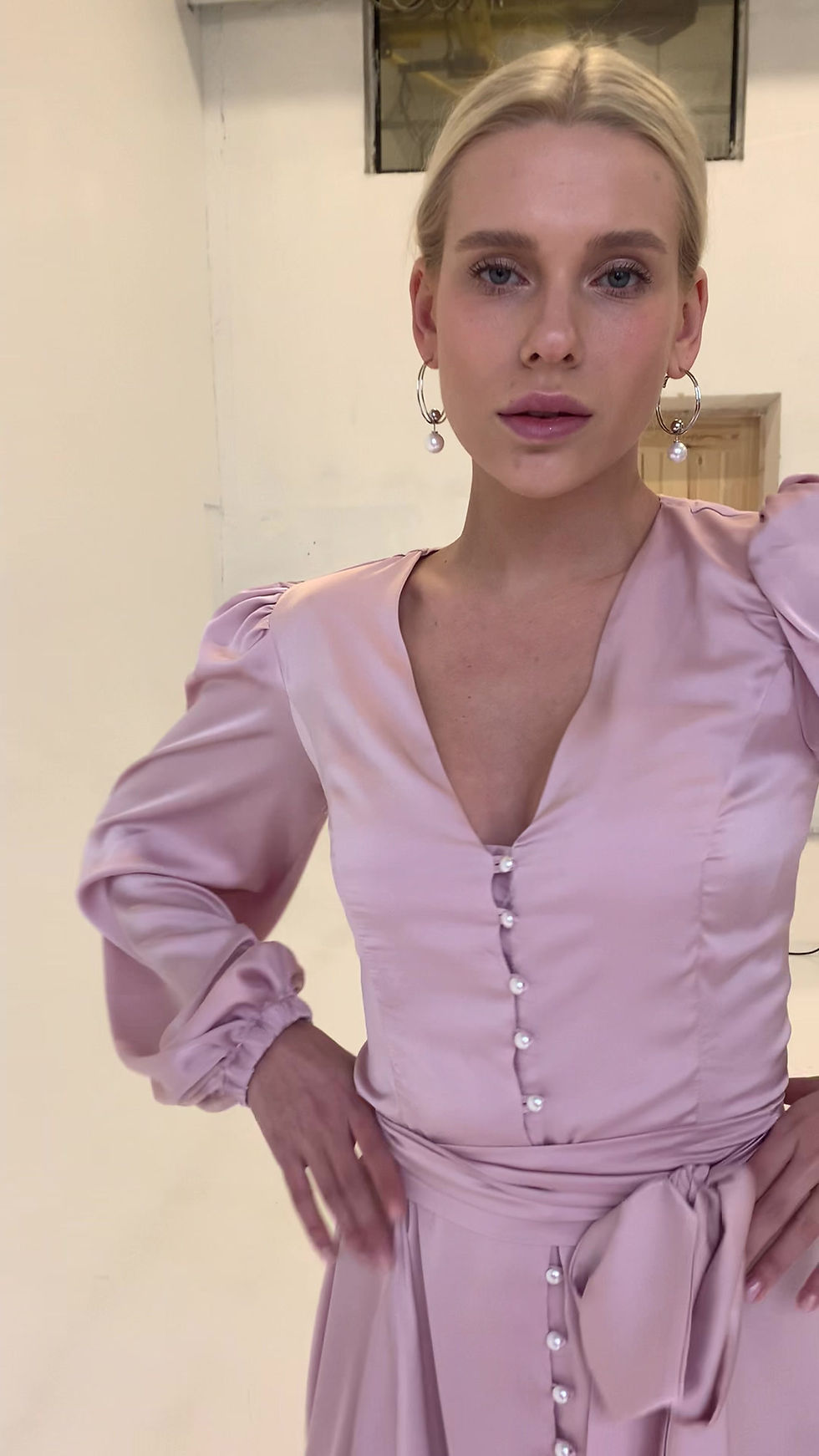 Thumbnail: Blush pink Silk Satin Button Front Mini Cocktail Dress Special Occasion Dress Formal Silk Short Birthday Dress