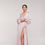 Thumbnail: Blush Pink Silk Long Sleeve Maxi Wrap Dress with Side Split Formal Evening Dress Special Occasion Dress Bridesmaid Dress