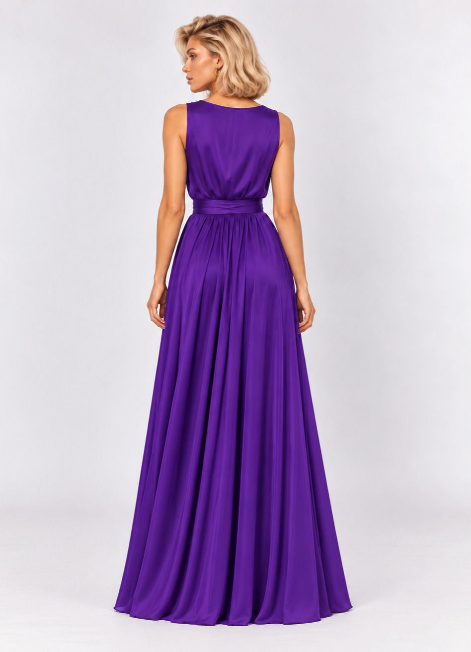 Thumbnail: Purple Silk Satin Sleeveless Maxi Wrap Dress