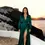 Thumbnail: Emerald Green Satin Long Sleeve Maxi Wrap Dress with Side Slit