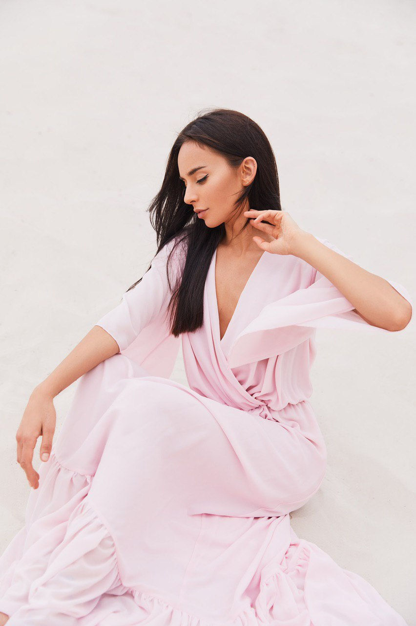 Miniature : Baby Pink Chiffon Angel Sleeve Maxi Dress Beach Boho Wedding Guest  Dress Vacation Dres Holiday Resort Dress Beach Dresss