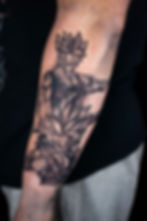 Anime-style black and grey tattoo of Trunks and Gohan, by Dagga