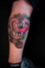 Realistic coloured tattoo of Looney Tunes Taz, by Dagga